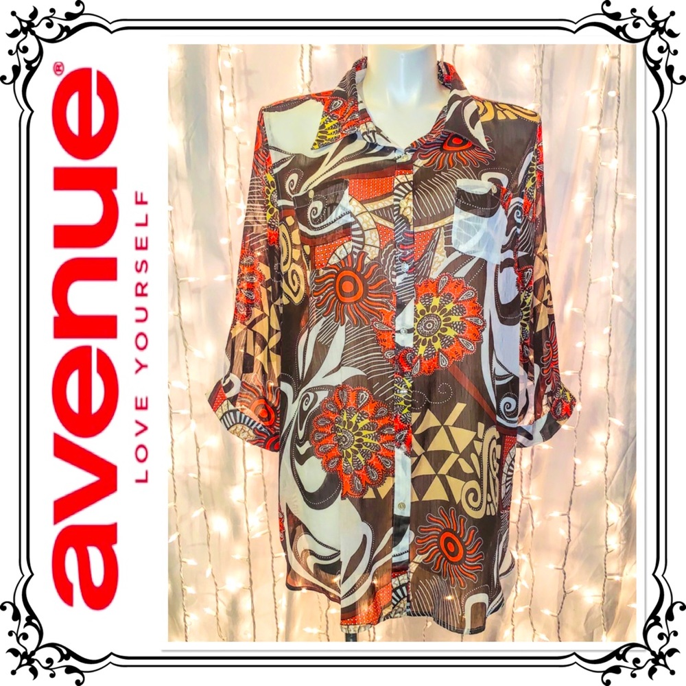AVENUE ⭐️ Sheer Floral Long Sleeve Button Blouse